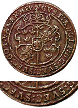 Gustav II Adolf. Säter. 1 Öre 1629, graverad av Petter Michelsson, med dubbelfel i omskriften: SVEC:SVEC: Ex. Antikören auktion 8, 1989, nr 198 (3.000) 10.000:- + 12,5% prov.